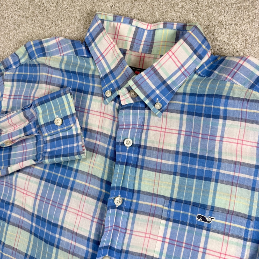 Vineyard Vines Button Shirt Mens L Blue Plaid Classic Fit Tucker 100% Cotton